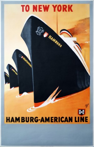 To New York Hamburg American Line travel poster